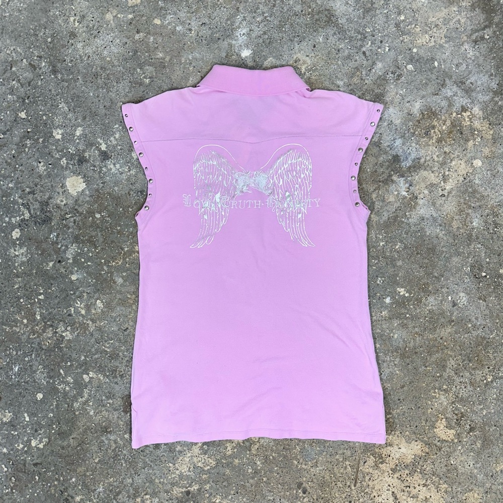 Parasuco Pink Studded Angel Wings Polo Top